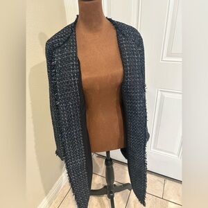 Ann Taylor Navy Tweed Open Front Blazer